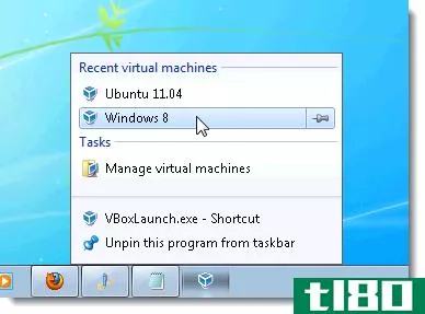 从windows 7开始菜单或任务栏访问virtualbox虚拟机