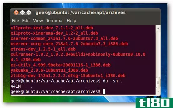 如何在ubuntulinux上通过删除缓存的包文件来释放大量的磁盘空间