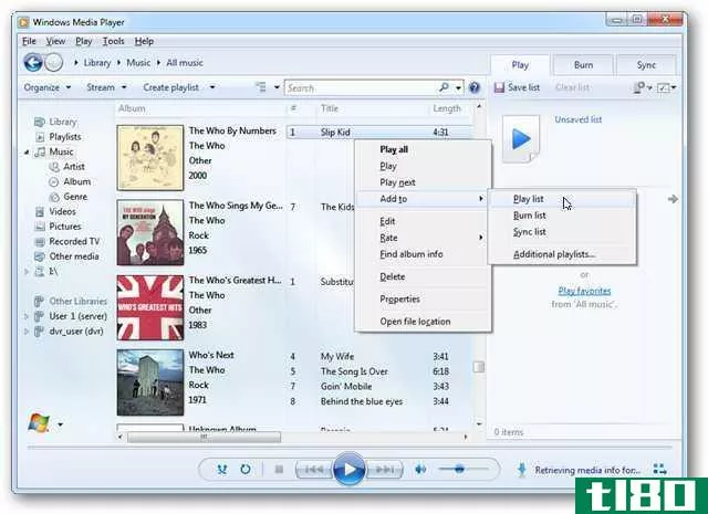 在windows media player 12中创建自定义播放列表