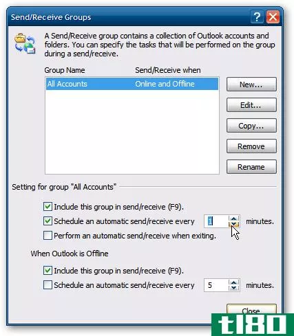 计划microsoft outlook中的自动发送和接收