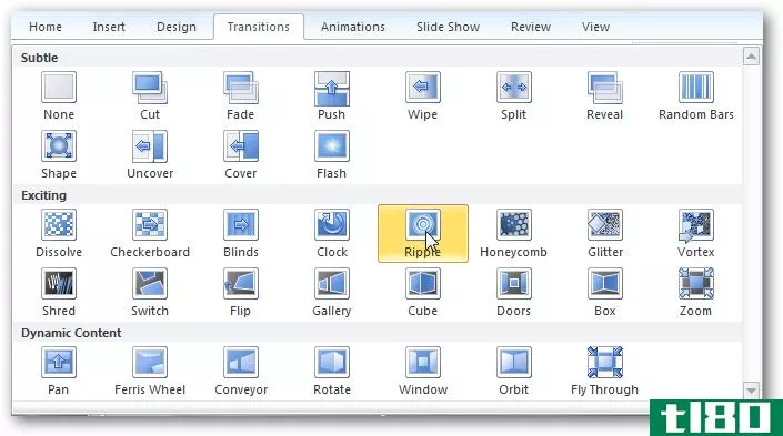 在powerpoint 2010中向幻灯片添加过渡