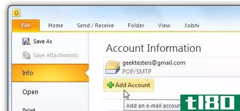 使用pop将您的gmail帐户添加到outlook2010