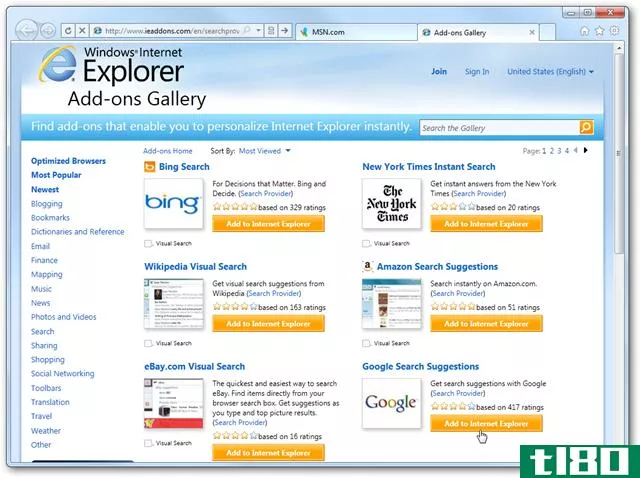 初学者：在InternetExplorer9中添加google作为您的搜索提供商