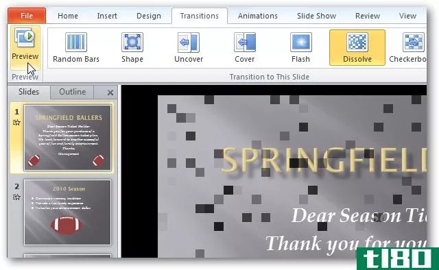 在powerpoint 2010中向幻灯片添加过渡