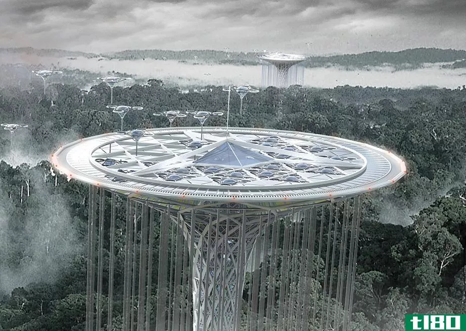 像宇宙飞船一样的摩天大楼在灭火和灌溉亚马逊雨林