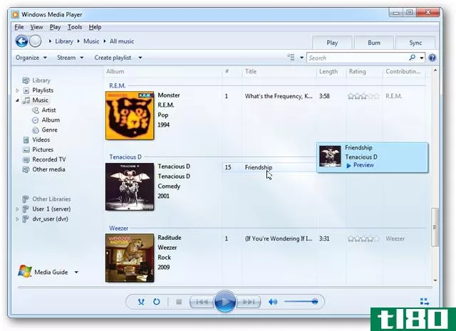 在windows 7的windows media player 12中快速预览歌曲