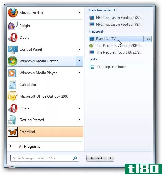 使用跳转列表访问Windows7中的常用项