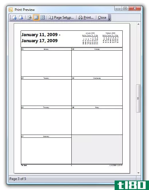 如何在outlook2007中打印空白日历