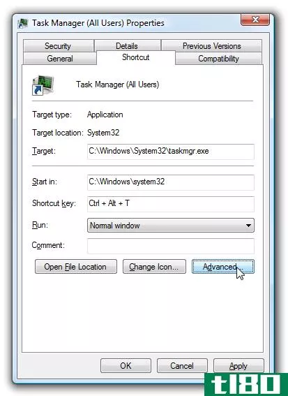在Windows7或vista中创建快捷方式或热键以打开任务管理器的“所有用户”视图