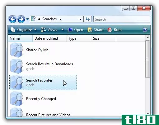 使用windows 7或vista search创建搜索ie收藏夹的快捷方式