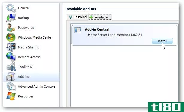 addin central帮助查找windows home server的插件