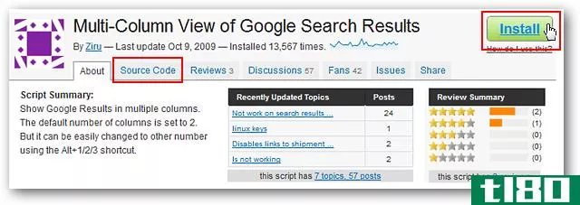 使用用户脚本启用多栏google搜索