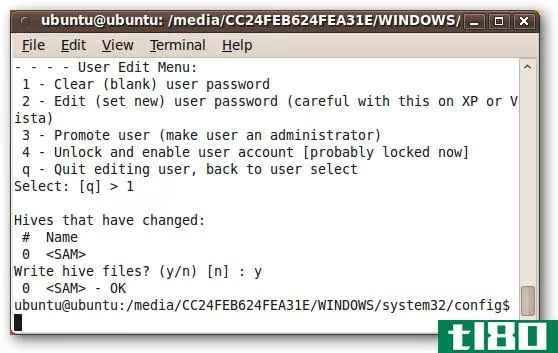 从ubuntu live cd更改或重置windows密码