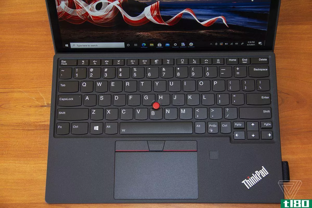 The ThinkPad X12 Detachable keyboard deck seen from above.