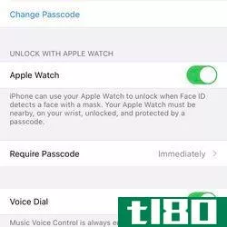 <em>Toggling Apple Watch under Unlock with Apple Watch turns the feature on.</em>