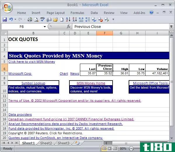 在Excel2007中下载并跟踪股票