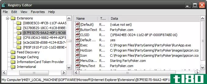 从internet explorer的“工具”菜单中删除partypoker（或其他项）