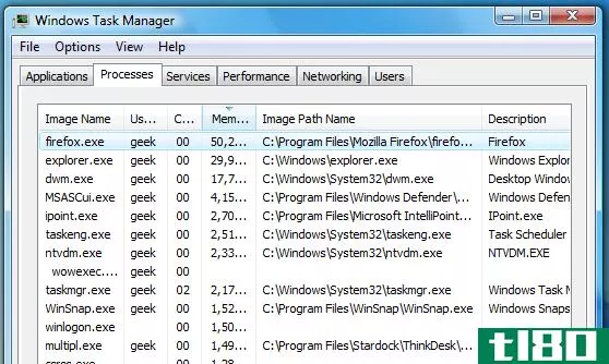 使用windows vista任务管理器查看正在运行的进程的文件名