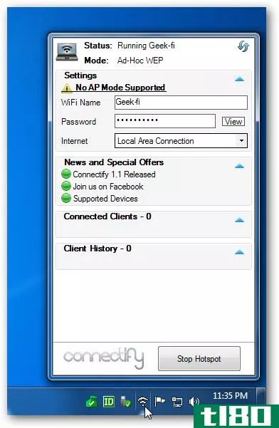 使用connectify将您的windows 7笔记本电脑变成wifi热点