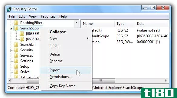 备份internet explorer 7搜索提供程序列表