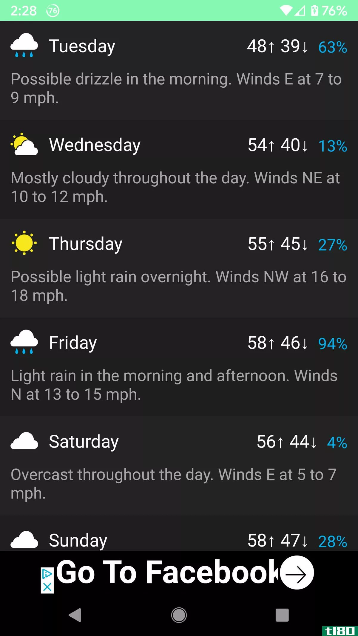 Carrot offers a reasonable amount of data on current and upcoming weather.