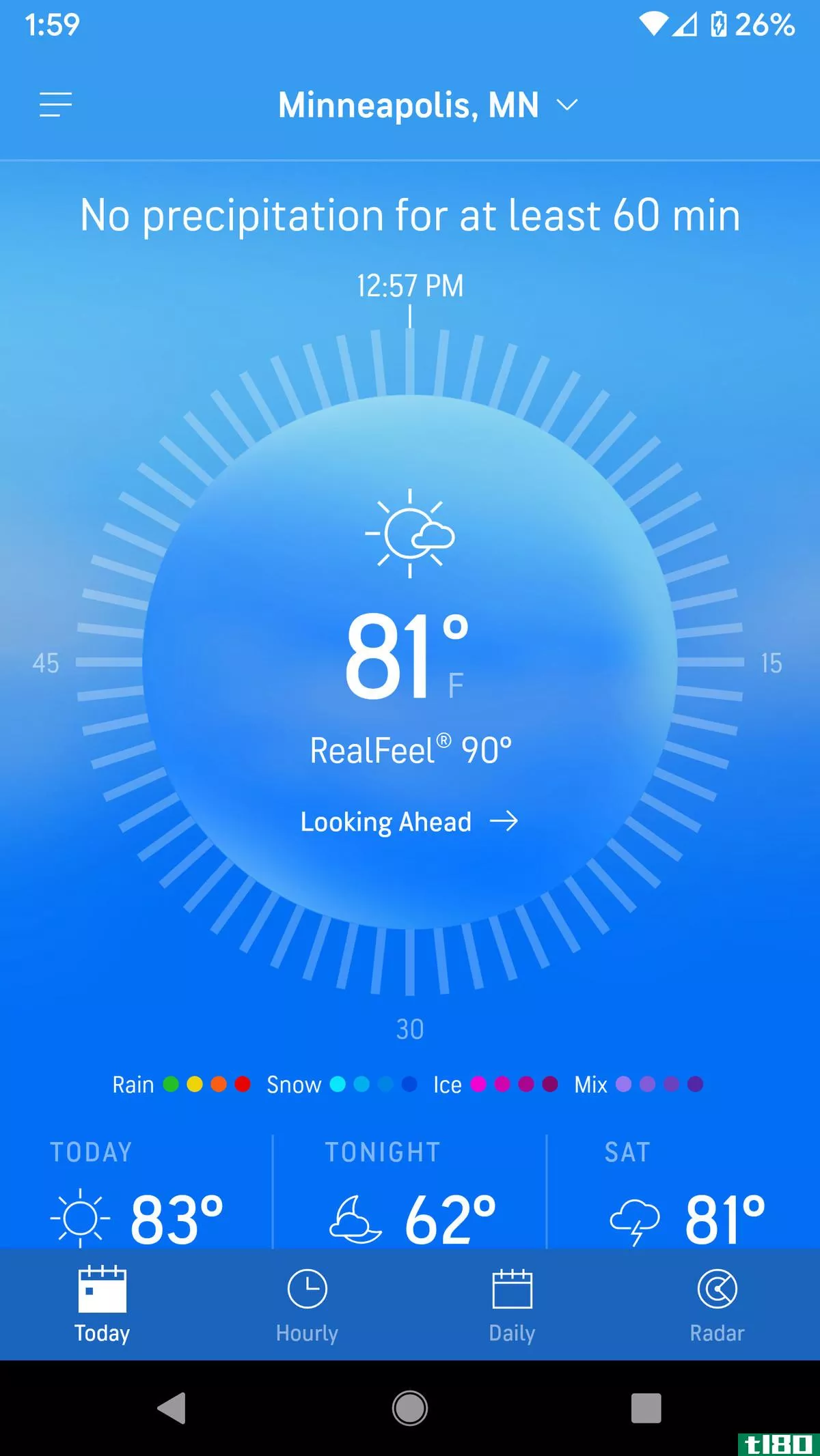 AccuWeather’s recently redesigned interface is attractive and informative.