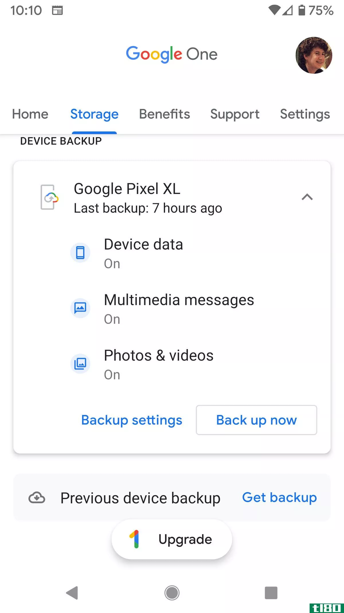 Select the “Storage” tab and tap on “Back up now”