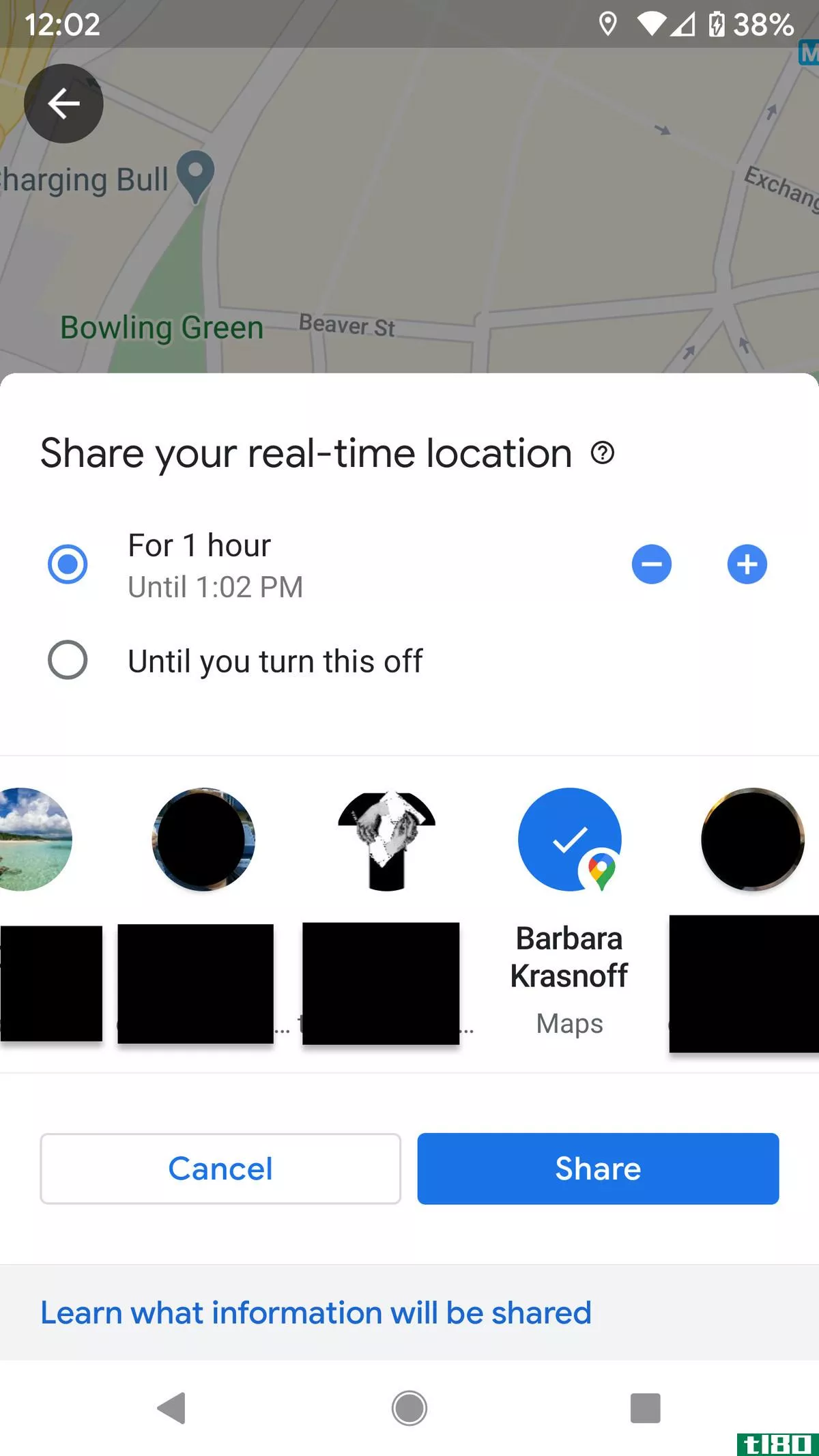 Select the person you want to share your location with.