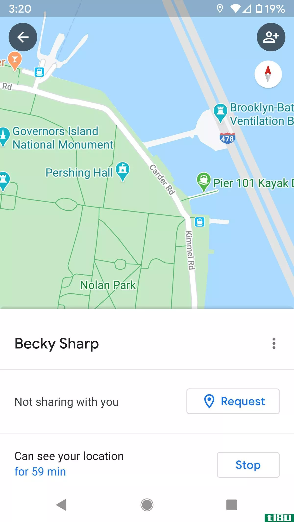 Tap on the name to stop the location sharing.