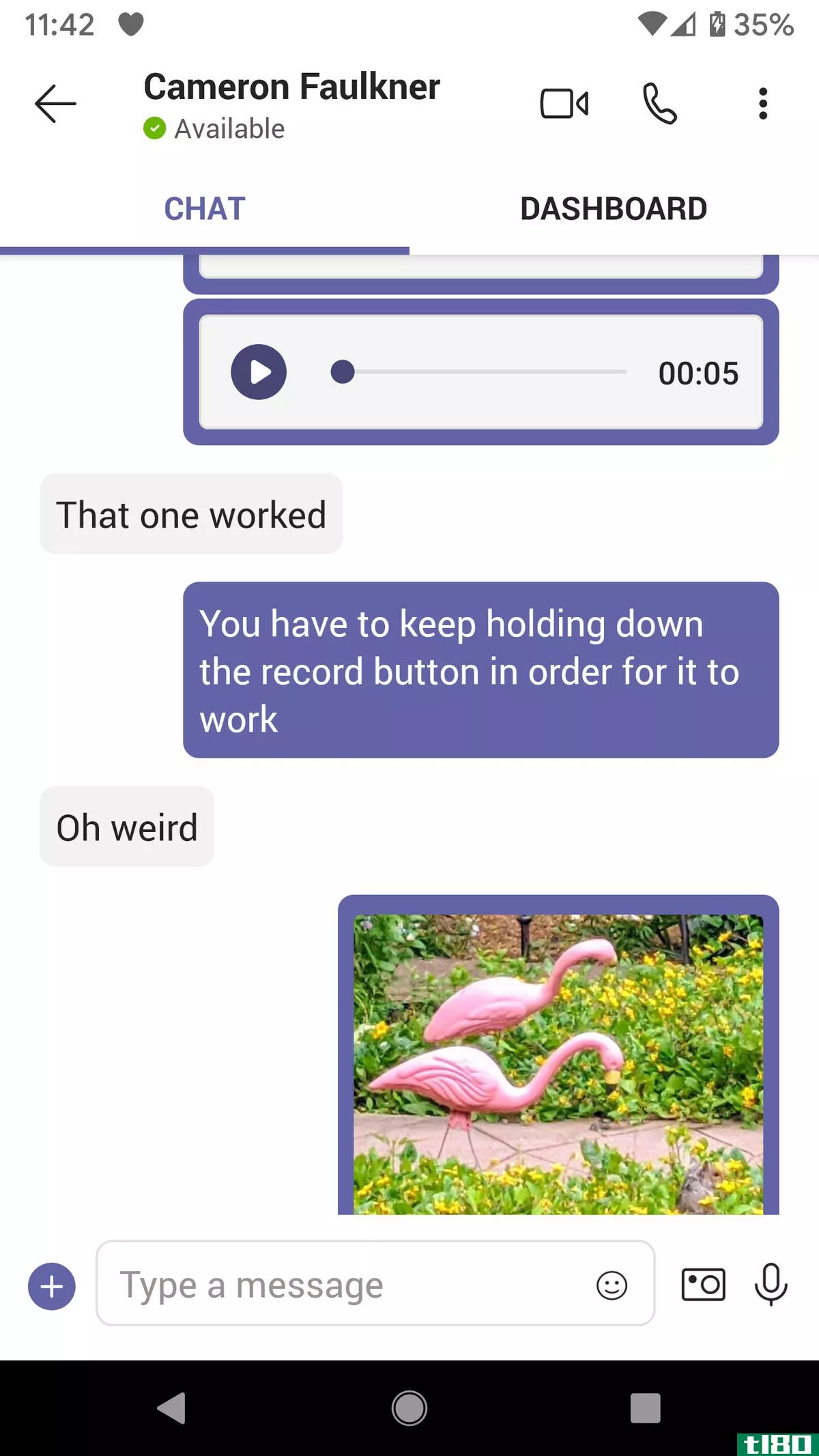 Chats can include text, photos and audio.