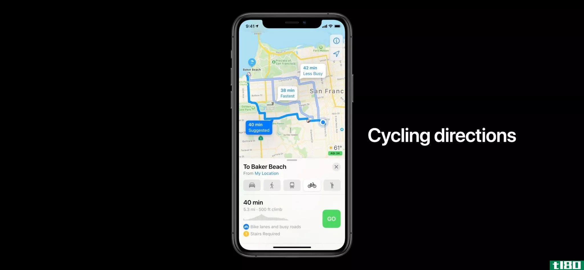 苹果在iOS14中增加了自行车方向和电动汽车路线