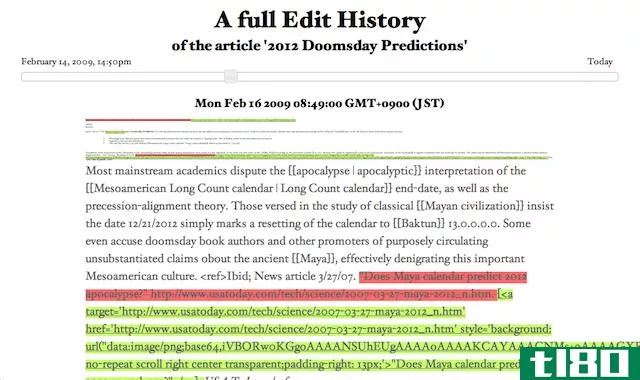 维基历史记录显示了维基百科编辑的时间顺序和对话
