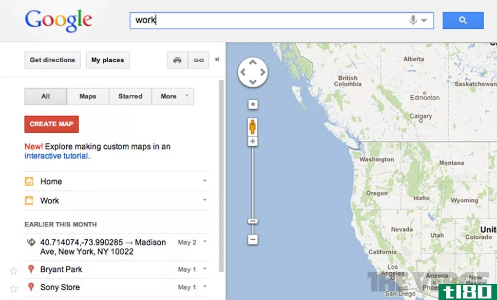 谷歌地图为“家”和“工作”添加快捷方式