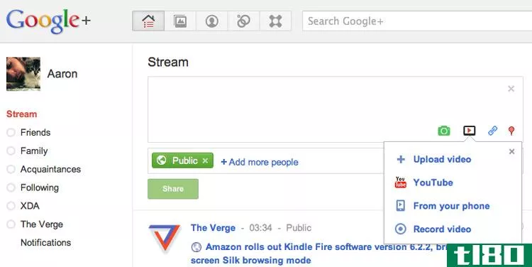 google+增加了“录制视频”功能，可通过网络摄像头共享