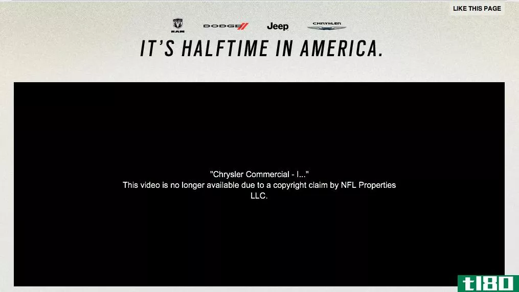 克莱斯勒的“美国中场”超级碗广告被nfl从youtube上撤下（更新：重新上线）