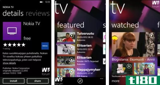 传闻为lumia手机推出的“诺基亚电视”windows phone应用程序