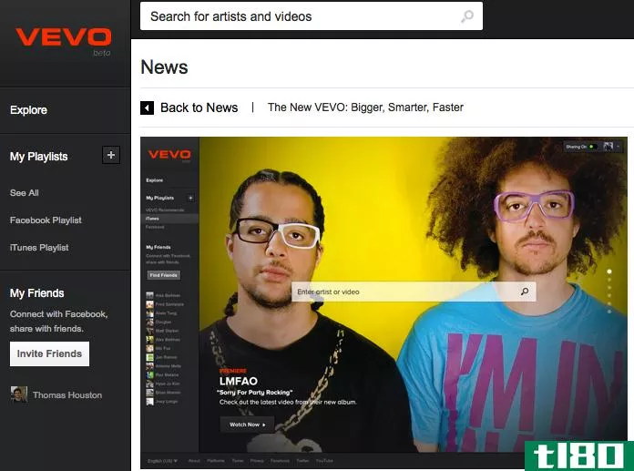 vevo通过facebook登录和itunes创建的视频播放列表重新设计网站