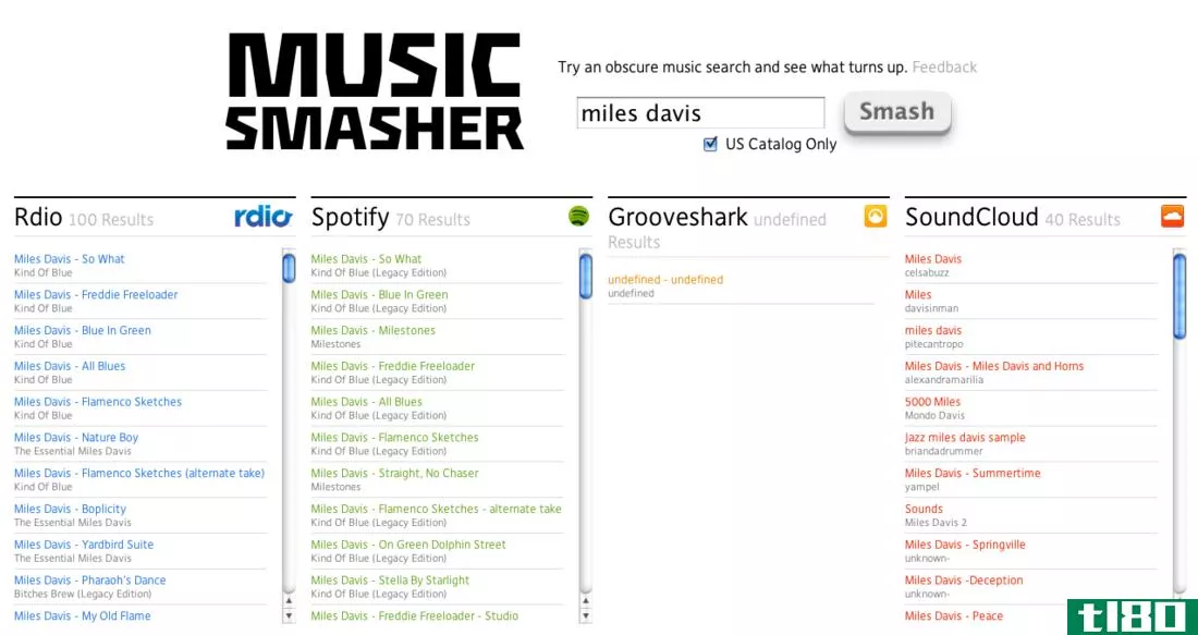 在rdio、spotify和music smasher上同时搜索歌曲