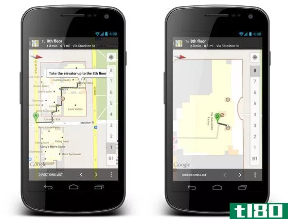 googlemaps for android提供了各种服务和室内步行路线