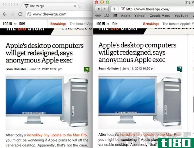 MacBookPro视网膜显示屏上的chrome浏览器与safari浏览器