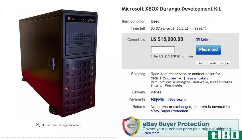 ebay卖家声称正在拍卖一个微软xbox durango开发工具包
