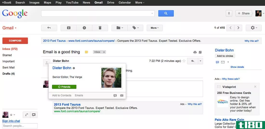 google+快捷方式集成到新的gmail个人资料卡中