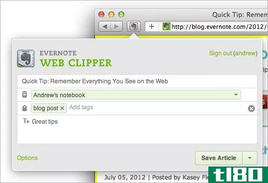evernote更新了safari浏览器扩展，支持自动标记和共享笔记本