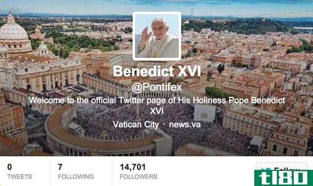 教皇本笃十六世以@pontifex的身份加入推特，12月12日将发布第一条推特