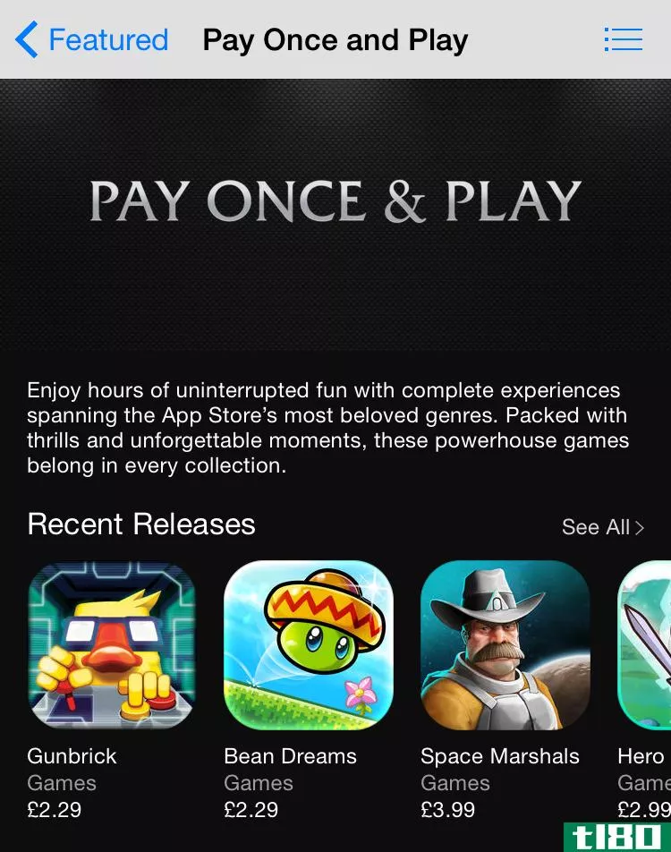 苹果在app store中推广“一次付费，一次玩”游戏