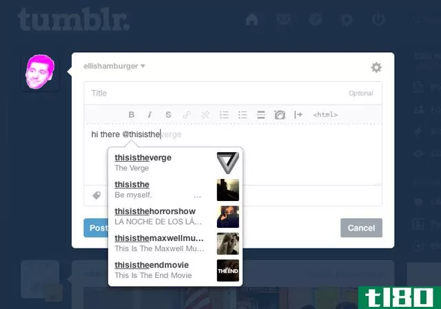 tumblr现在可以让你在帖子中提到并链接到特定的用户