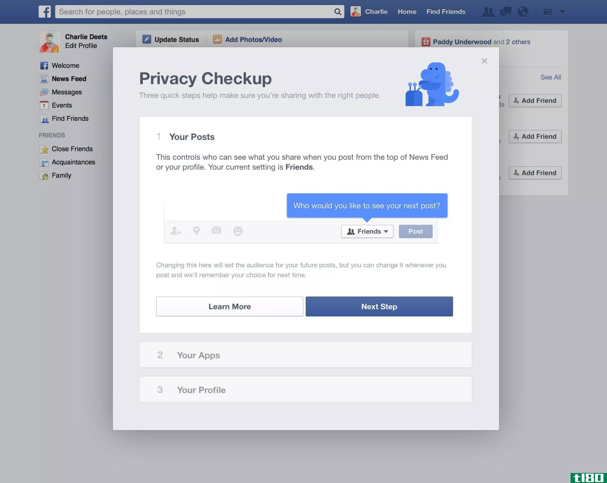 facebook的蓝色恐龙已经准备好帮助你修复隐私设置