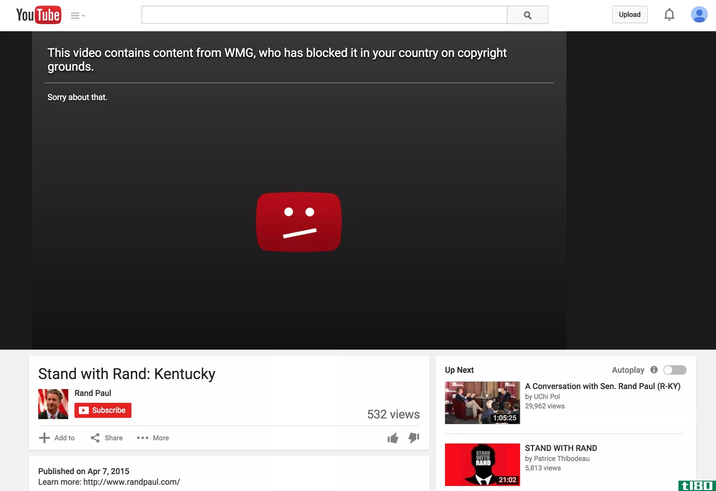 youtube因版权纠纷撤销了兰德保罗的总统声明