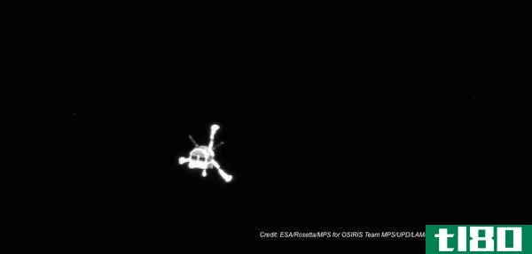 view of Philae in flight