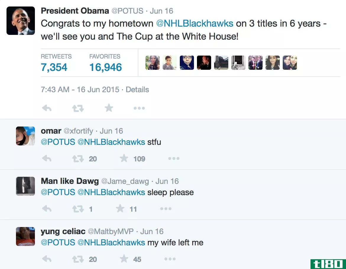 奥巴马总统推特的第一批回复